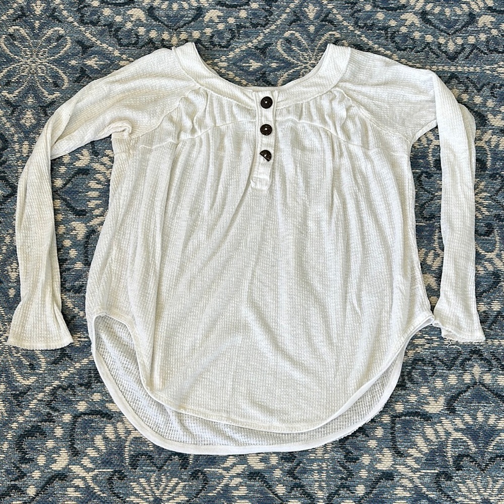 We The‎ Free Cream Buttoned Ribbed Blouse